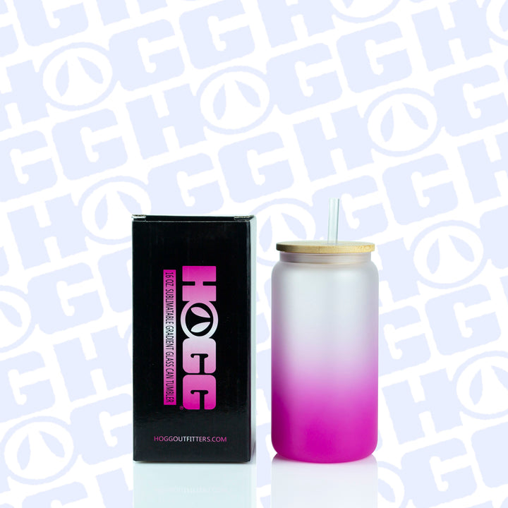 16oz Sublimation Blank Gradient Glass Can Tumbler Case (25 Units) - Pink