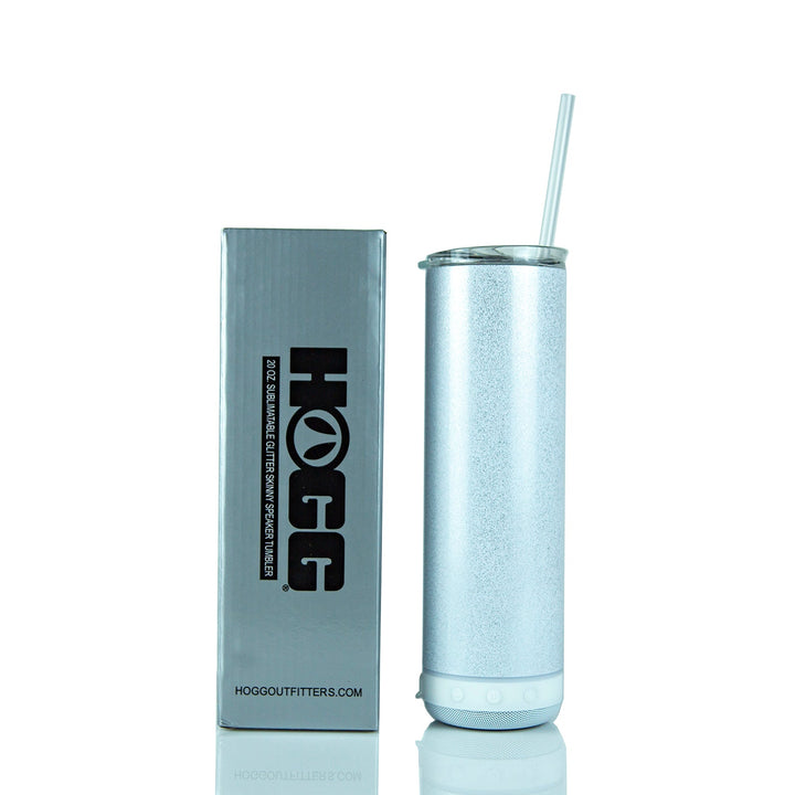 20oz Sublimation Blank Glitter Skinny Speaker Tumbler Case (25 Units) - White