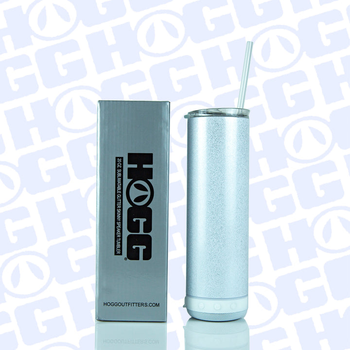 20oz Sublimation Blank Glitter Skinny Speaker Tumbler - White