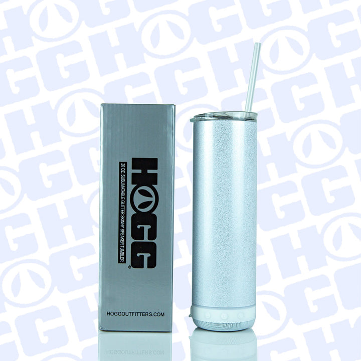 20oz Sublimation Blank Glitter Skinny Speaker Tumbler Case (25 Units) - White