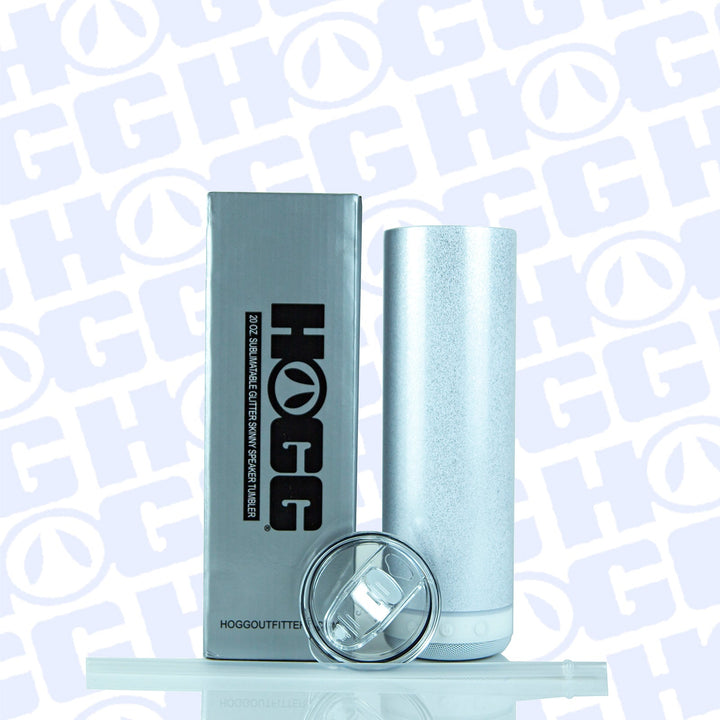 20oz Sublimation Blank Glitter Skinny Speaker Tumbler Case (25 Units) - White