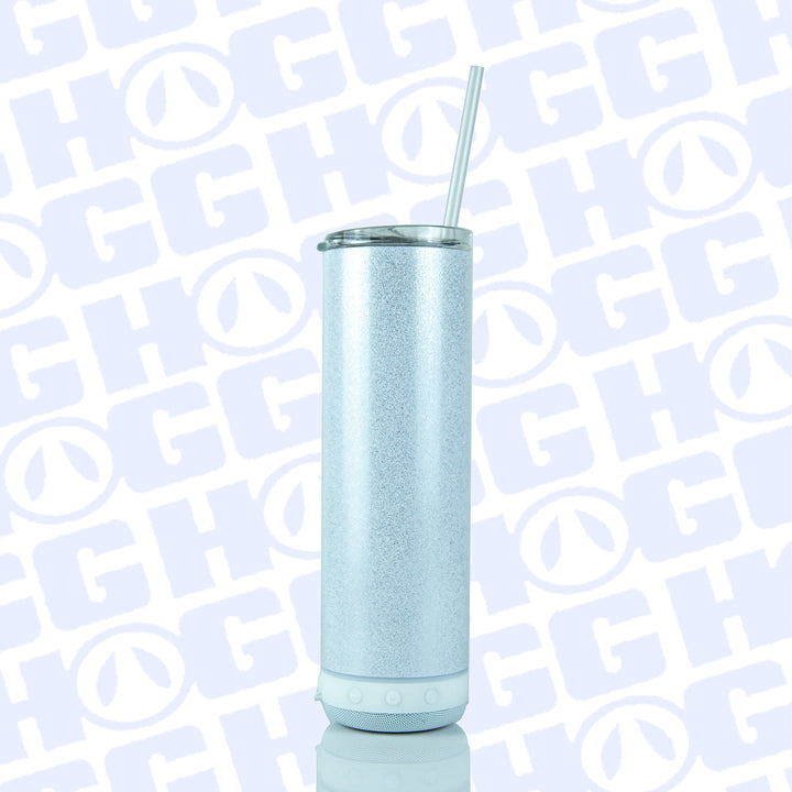20oz Sublimation Blank Glitter Skinny Speaker Tumbler - White
