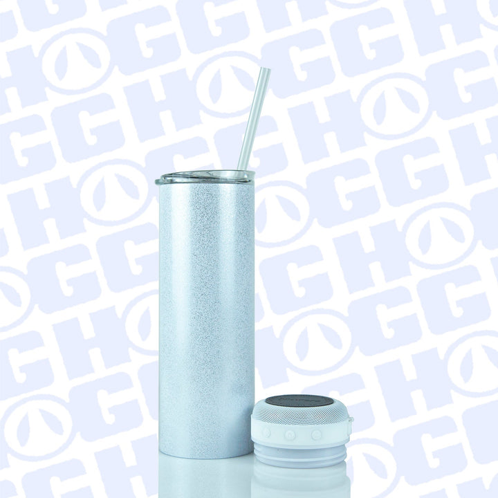 20oz Sublimation Blank Glitter Skinny Speaker Tumbler Case (25 Units) - White