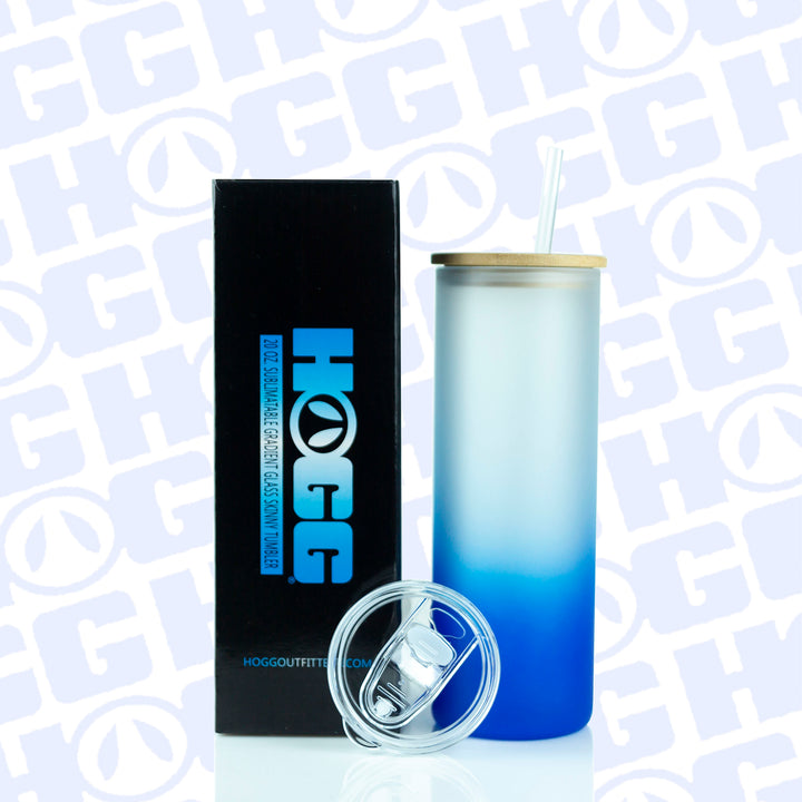 20oz Sublimation Blank Gradient Glass Duo Skinny Tumblers — Dark Blue