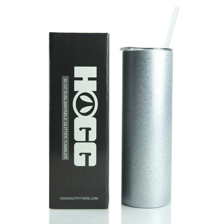 30oz Sublimatable Glitter Skinny Tumbler - Silver