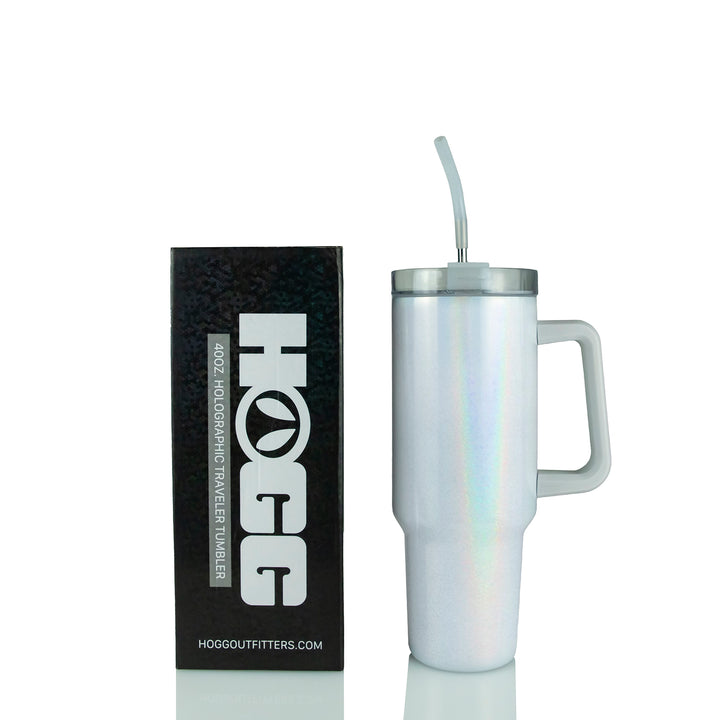 40oz Sublimatable Holographic Traveler Tumbler | White