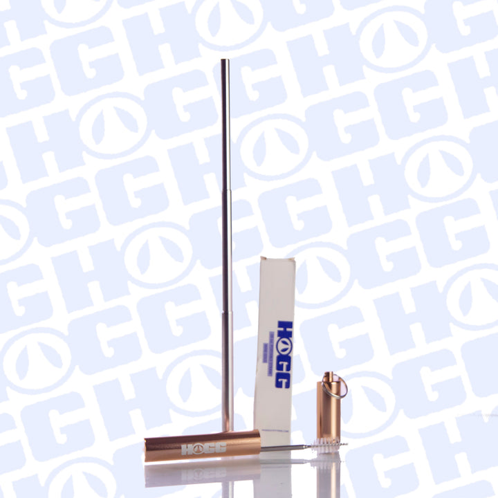 Portable, Collapsible & Reusable Stainless Steel Straw w/ Holder & Straw Cleaner - side view | drinkware straw accessory