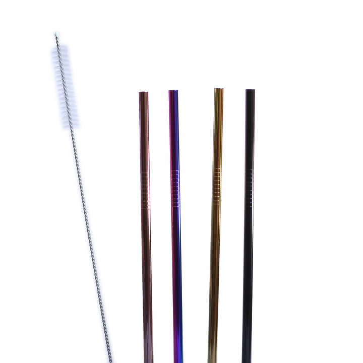 20oz or 30oz Colored Stainless Steel Straw Set (4pack + Cleaner) - alternate angle | drinkware straw accessory